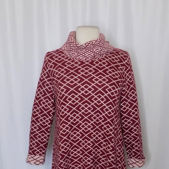 Anthropologie MOTH Galena Cowl Neck Sweater Maroon Pink Jacquard Geometric Small - Picture 4 of 14